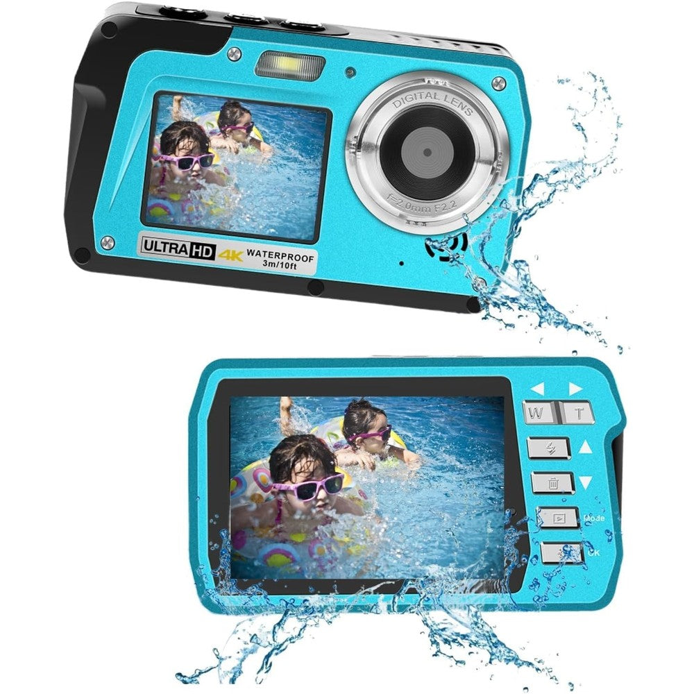 Yixinxin 4K underwater camera front view in blue
