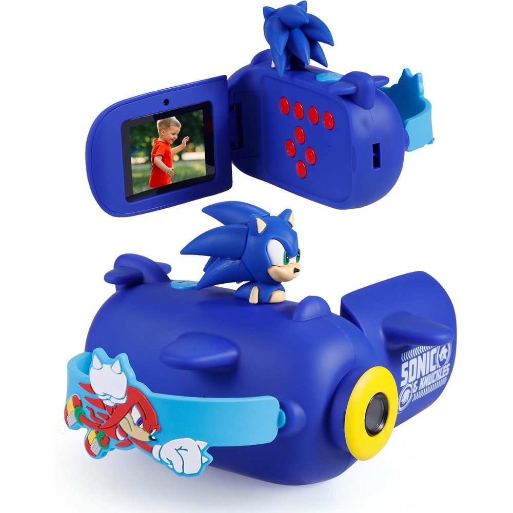 Voyager Sonic the Hedgehog kids camcorder front view showing the blue airplane design and main camera lens.