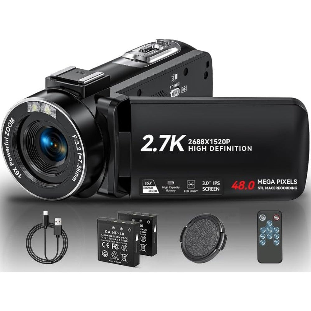 Olesit 2.7K Full HD 48MP camcorder front view for vlogging