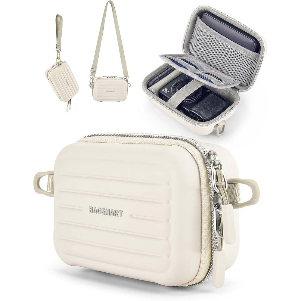 Bagsmart digital camera case beige front view waterproof protection