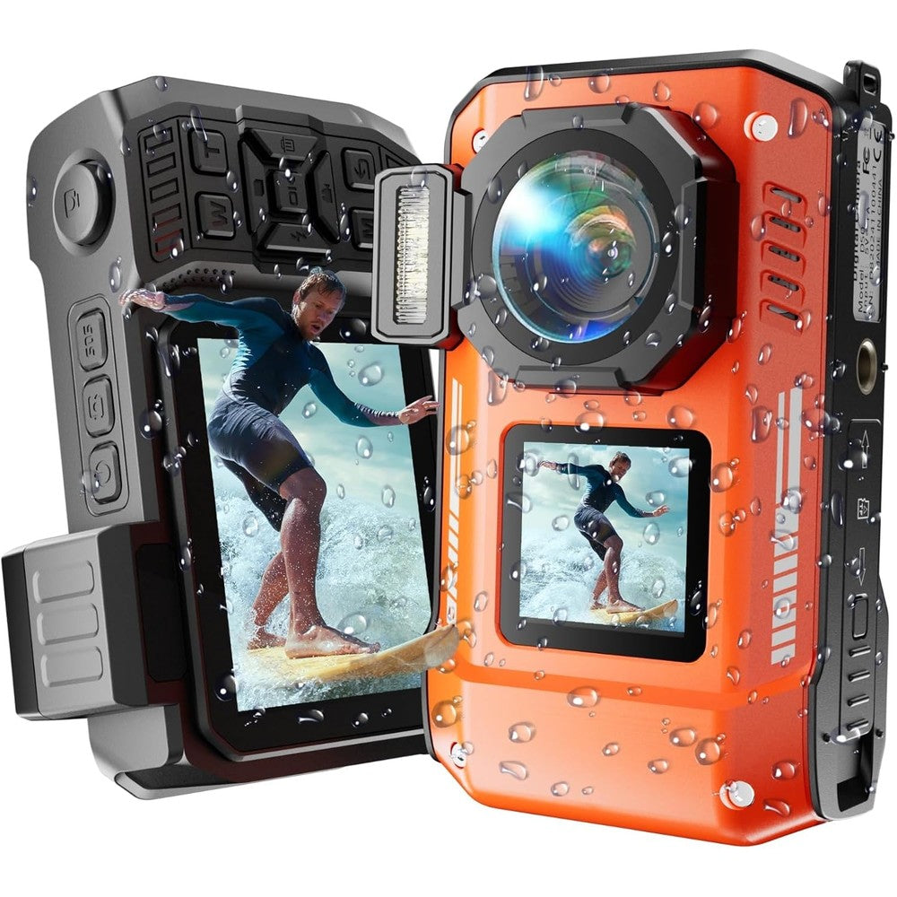 MaxMango D50 8K underwater camera front view in orange color