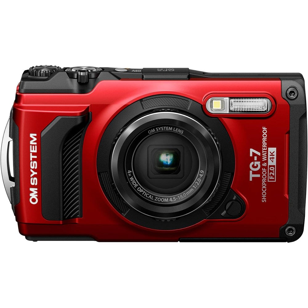 OM System Tough TG-7 red digital camera front view