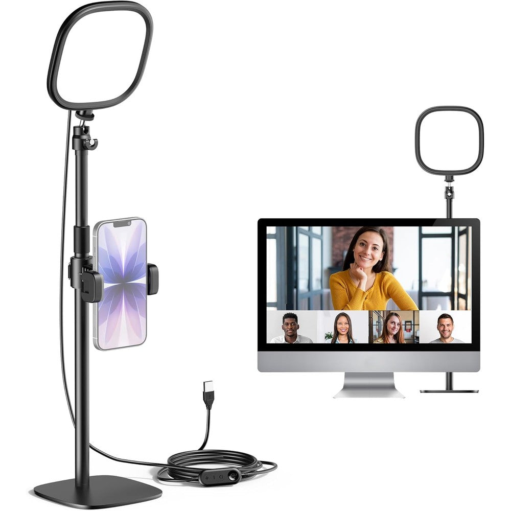 InnoGear Zoom Lighting for Computer front view showcasing the illuminated edge lit ring light on its desktop stand.