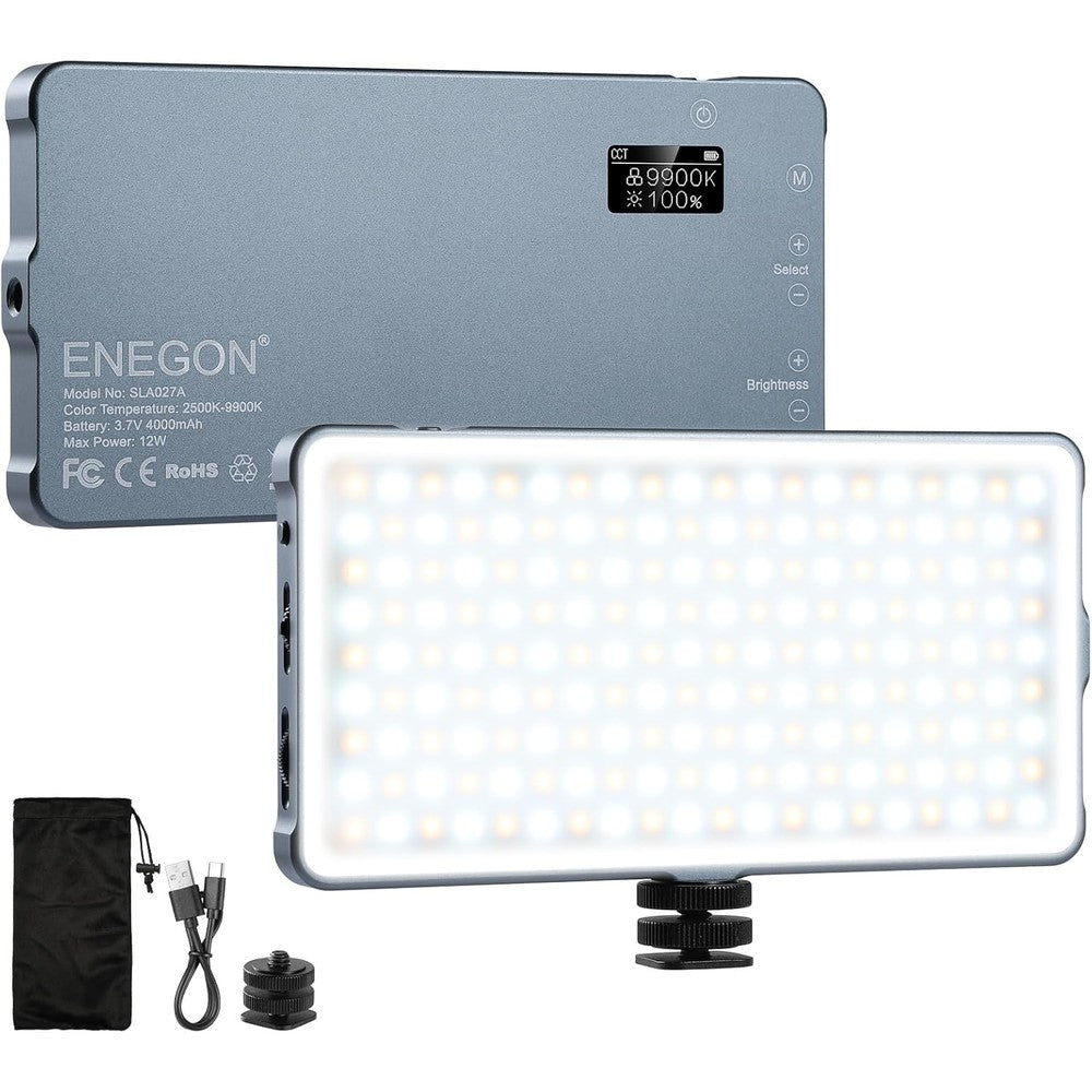 ENEGON Bicolor LED Video Light front view showing the 180 LED beads panel for professional camera lighting.