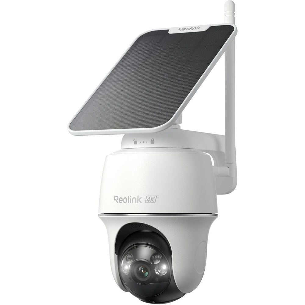 Reolink Argus PT Ultra solar security camera front view showcasing the camera lens and compact design.