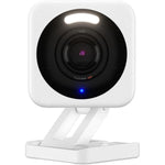 Wyze Cam v4 smart home security camera front view showcasing compact white cubic design and lens