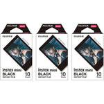 Fujifilm Instax Mini Instant Film Black Frame Three Pack packaging front view showing dark borders