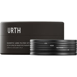 Urth 49mm magnetic lens filter kit plus front view in packaging.