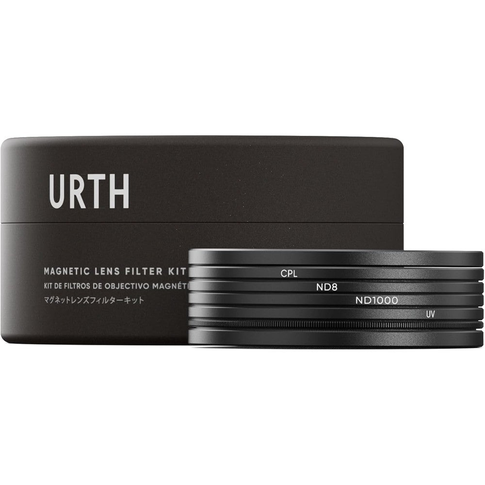Urth 49mm magnetic lens filter kit plus front view in packaging.