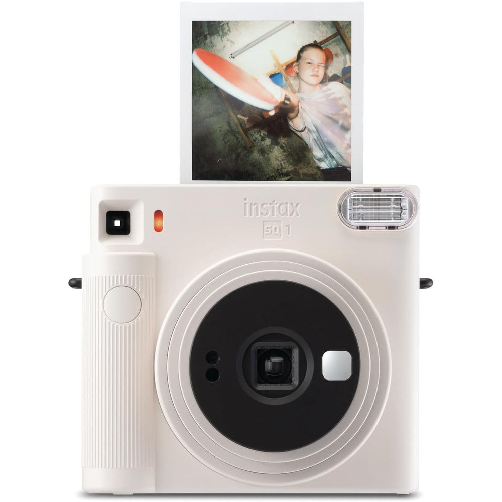 Fujifilm Instax Square SQ1 Instant Camera Chalk White front view showing the lens and built-in selfie mirror