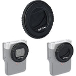 JJC V10 Lens Cap Cover front view mounted on a Canon PowerShot camera