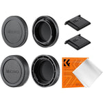 K&F Concept Micro Four Thirds body cap and rear lens cap kit front view showing durable black plastic construction.