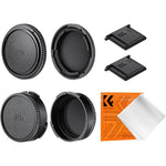 K&F Concept FD Mount Rear Lens Cap and Body Cap Kit front view showing two sets of black protective covers