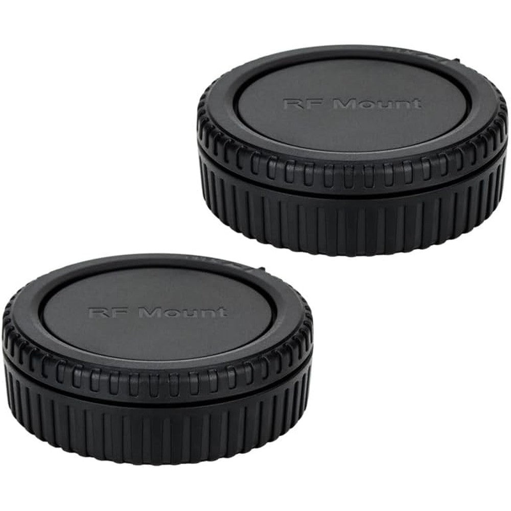 JJC RF Mount Body Cap and Rear Lens Cover 2-pack front view showing embossed logo.