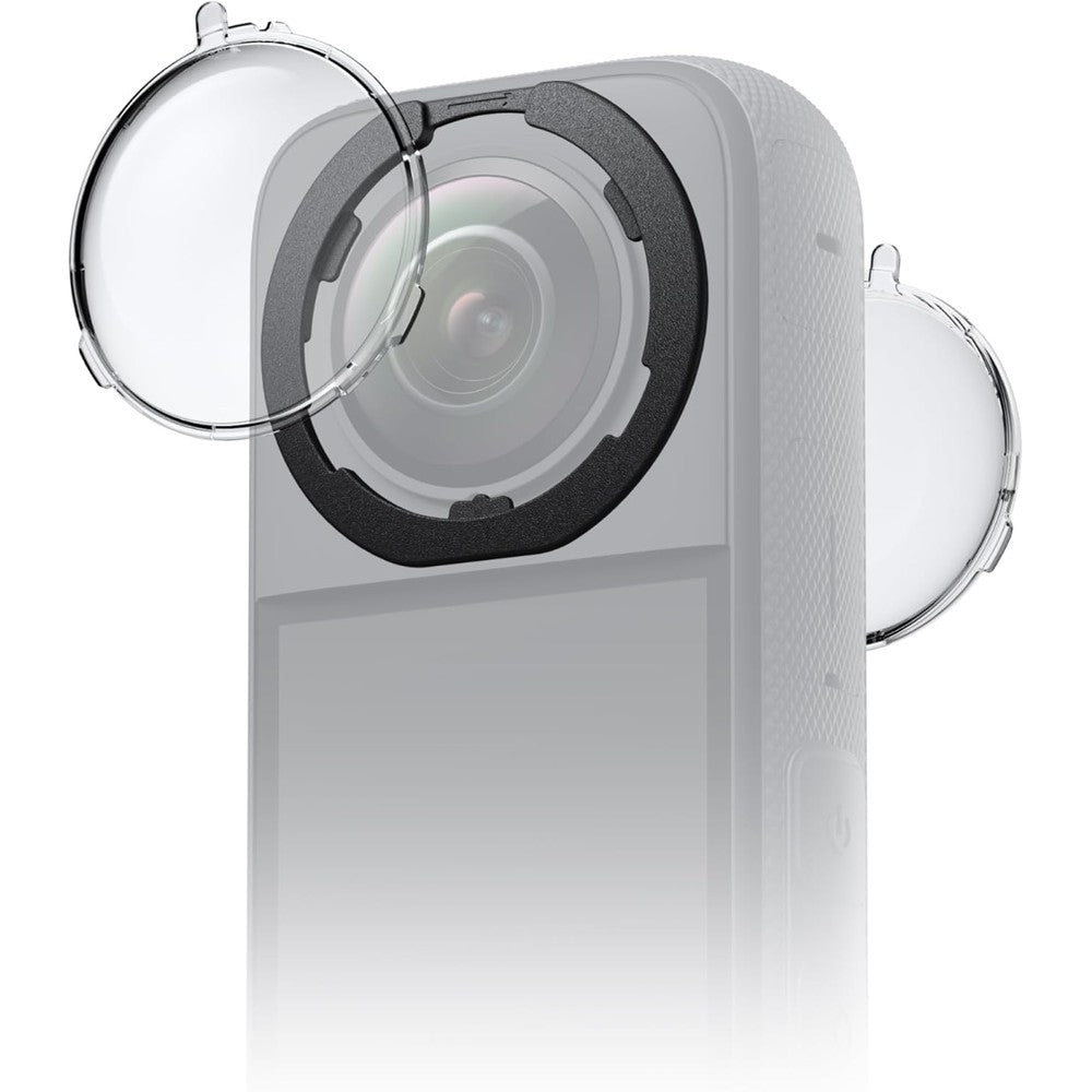 Insta360 X3 standard removable lens guards front view showing transparent dual protectors.