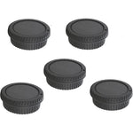 Fotasy EOS EF rear lens cap and camera body cover set front view showing five packs of protective plastic caps