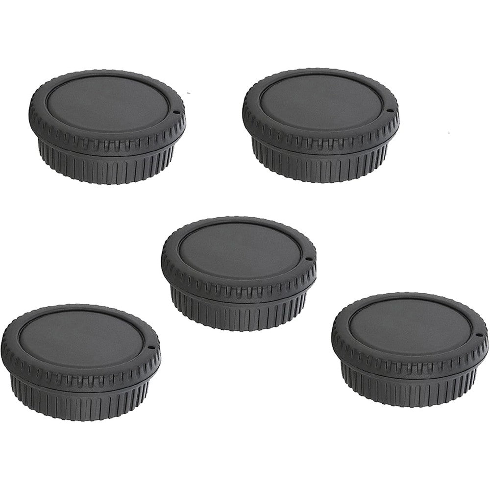 Fotasy EOS EF rear lens cap and camera body cover set front view showing five packs of protective plastic caps