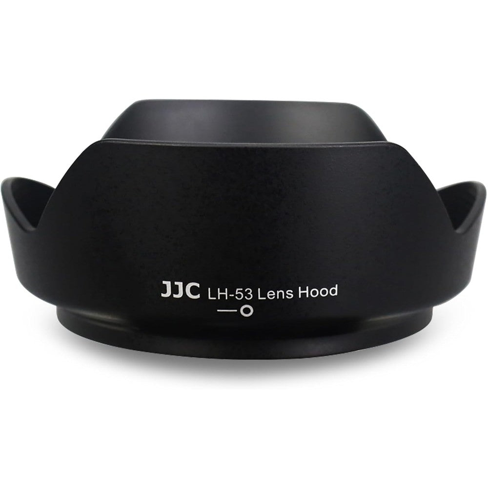JJC HB-53 lens hood mounted on Nikon camera lens front view