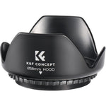 K&F Concept 58mm Tulip Flower Lens Hood front view attached to camera
