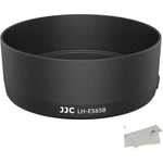 JJC LH-ES65B lens hood attached to Canon RF 50mm lens front view