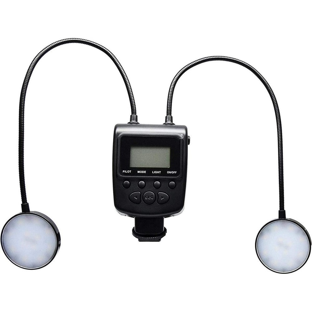 Optura HD Optics Macro 24 LED Ring Light Flash front view displaying twin flexible arms and standard hot shoe controller mount