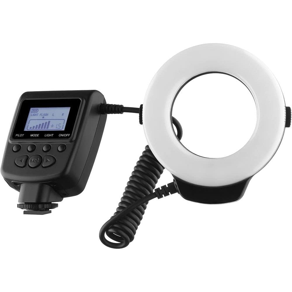 Digital Nc 48 Macro LED Ring Light front view attached to camera lens showing forty-eight individual bulbs