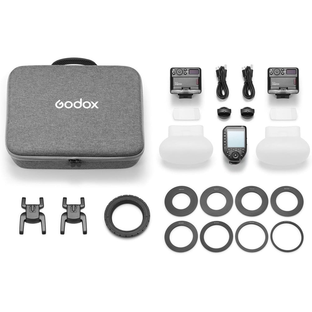 Godox MF12 Dental Macro Flash Kit front view showing dual flash units mounted on a lens ring