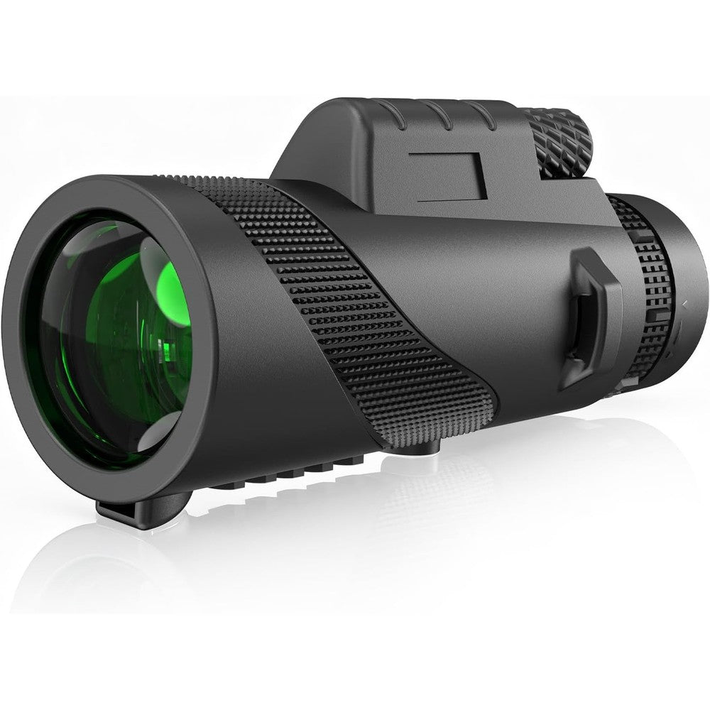 Amither high powered monocular telescope front view showing the forty-two millimeter objective lens.