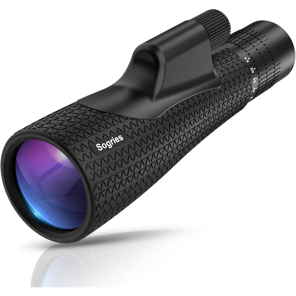 Sogries high power zoom monocular telescope front view showing the wide objective lens and sleek black body design.