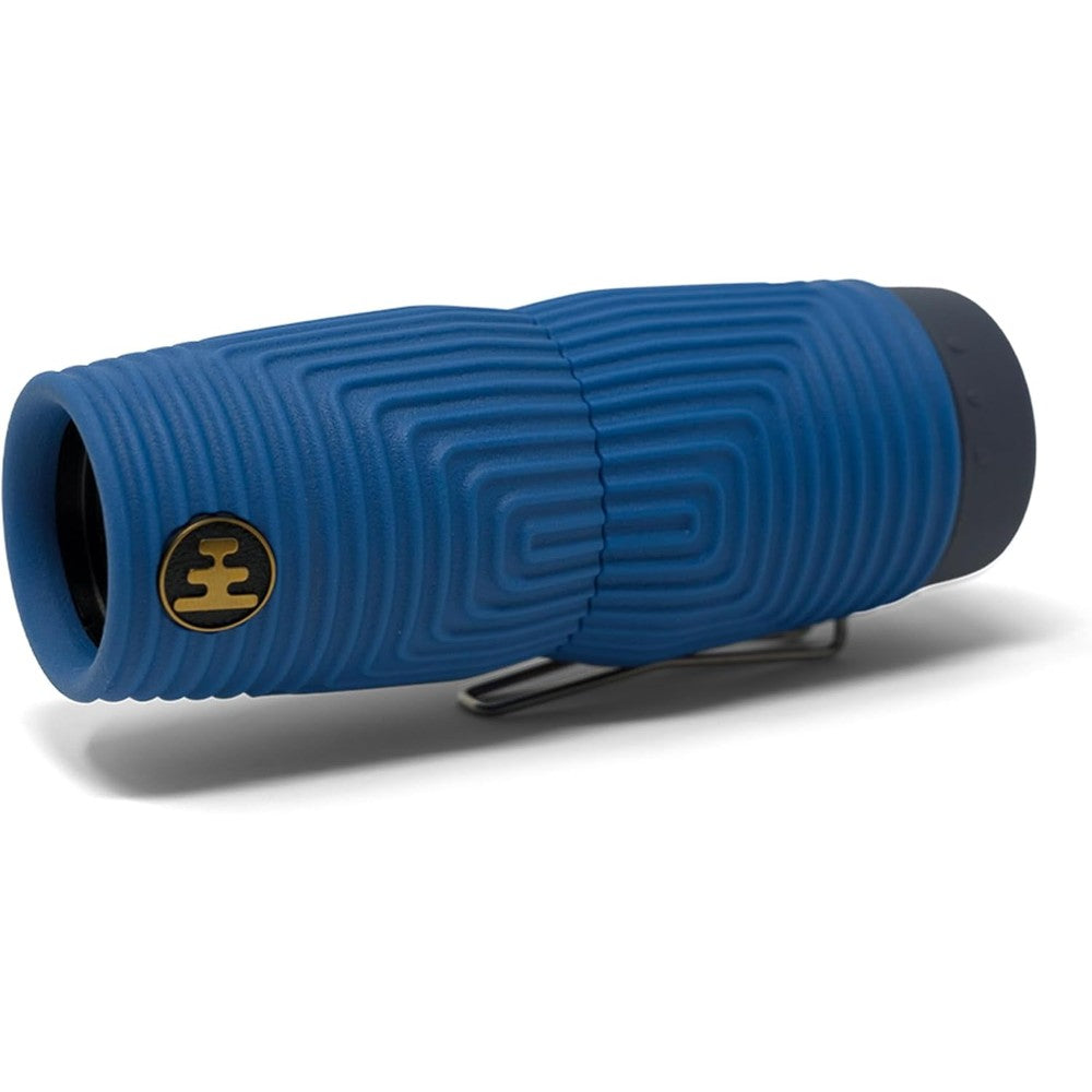Nocs Provisions Zero Tube 10x25 waterproof monocular in ultramarine blue front view showcasing the rugged outer ribbed texture.