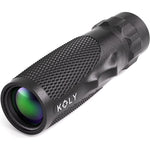 Koly BAK-4 Prism 10X25 Monocular Telescope front view showing the compact lens design and black rubber body.