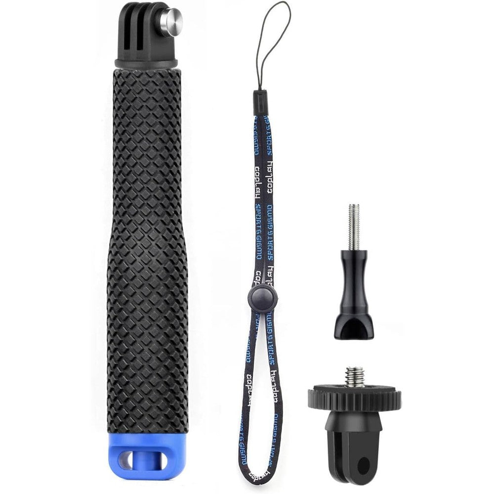 GEPULY waterproof action camera selfie stick front view showing compact retracted position.