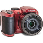 Kodak PIXPRO AZ255 Red digital bridge camera front view showing the 25X optical zoom lens housing.