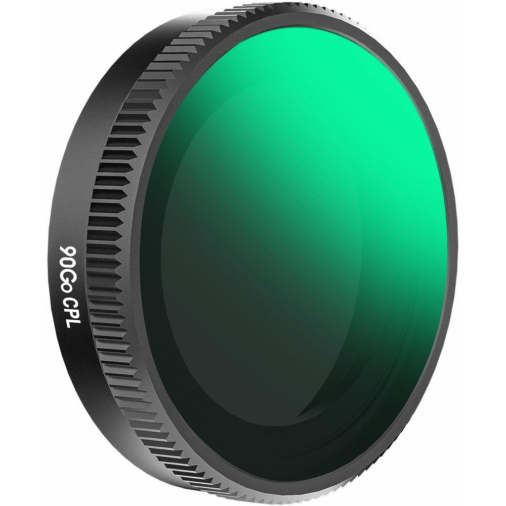 90Go CPL filter front view showing knurled black anti glare ring for dash cameras