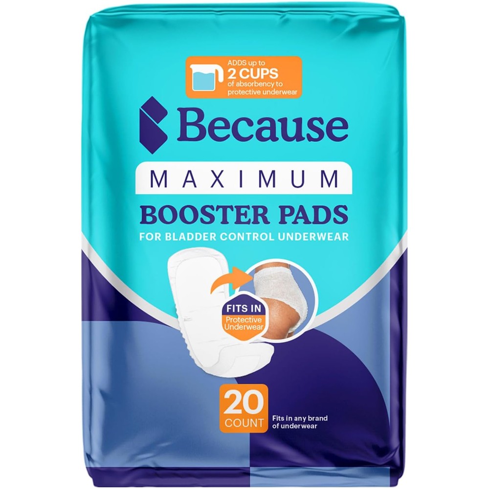 Because Maximum Incontinence Booster Pads 20 Count front packaging view