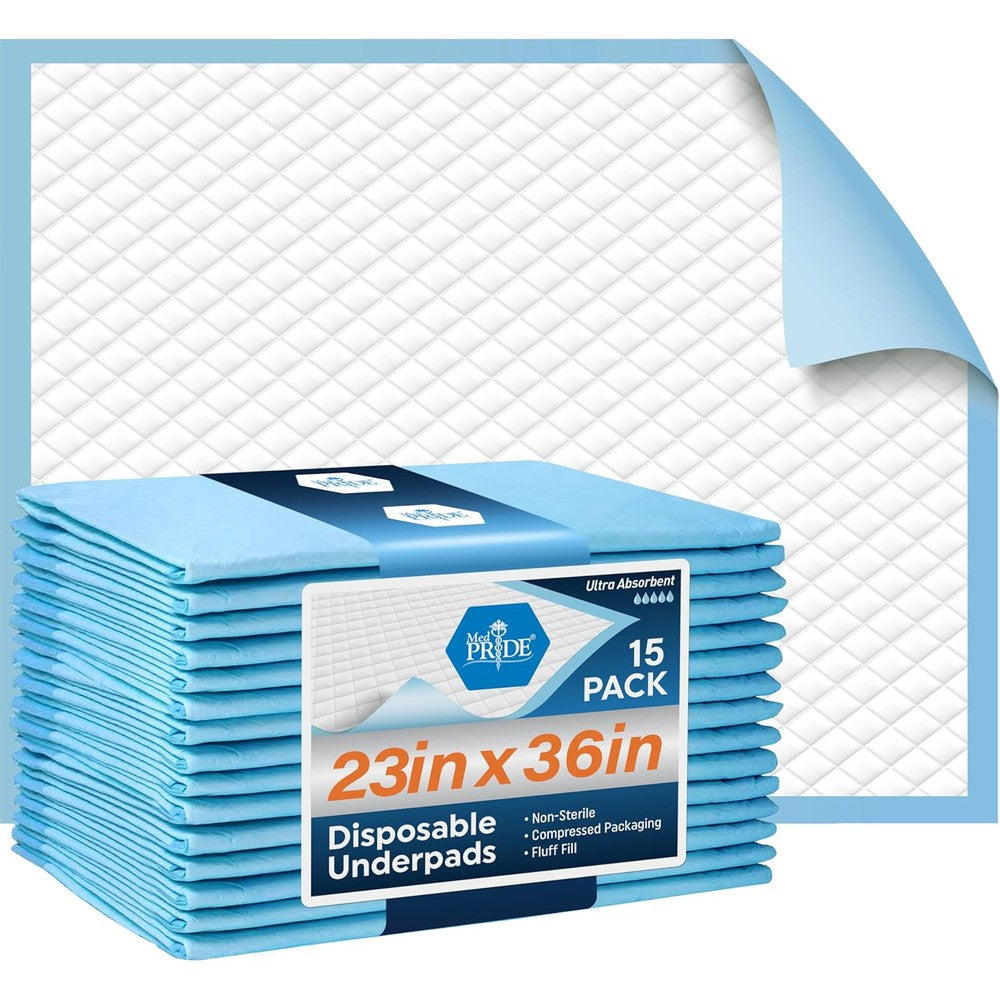 MED PRIDE Disposable Chux Pads pack front view showing heavy duty adult bed pads