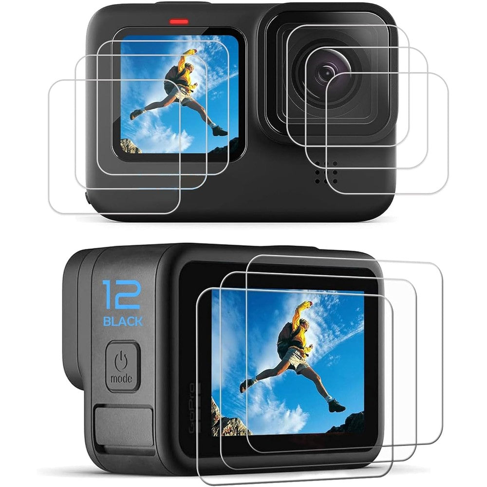 PCTC GoPro action camera tempered glass screen protector nine piece kit front view layout