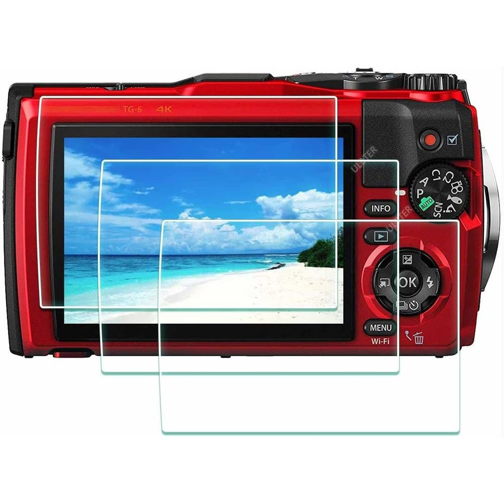 ULBTER camera screen protector pack front view showing tempered glass covers.