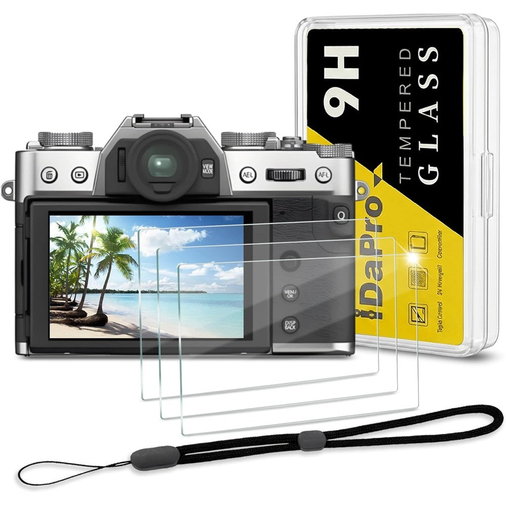 iDaPro tempered glass screen protector for Fujifilm X-T30 III camera front view showing accurate fit alignment