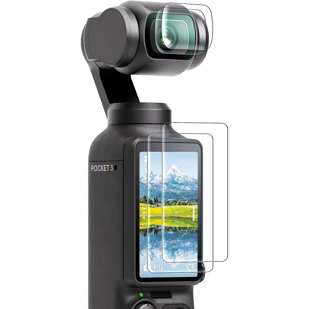 FPVtosky lens and screen protector set front view packaging with tempered glass contents