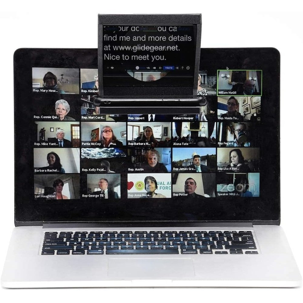 Little Prompter compact teleprompter front view on camera