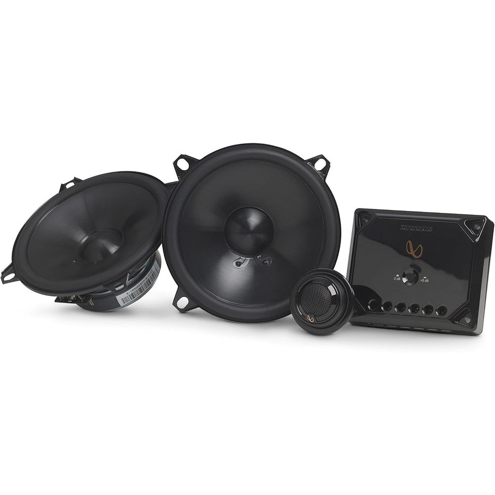 Infinity Reference REF-5030CX component speaker system front view showcasing black woofers and external crossovers