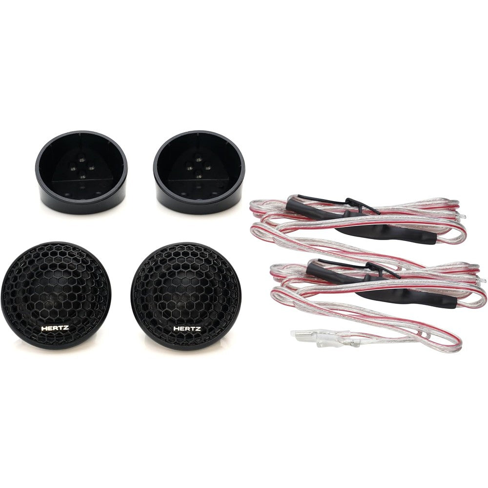 Hertz Cento Series C26 component car tweeters front view showing the Tetolon fiber dome design.
