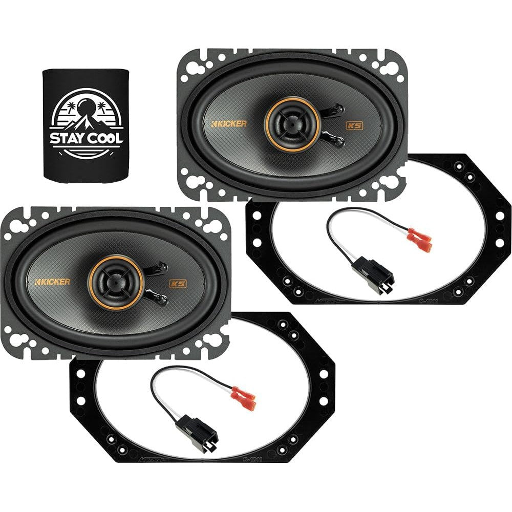 KICKER KS Series 4x6 inch coaxial car speakers front view showcasing the polypropylene woofer cone and silk dome tweeter design.