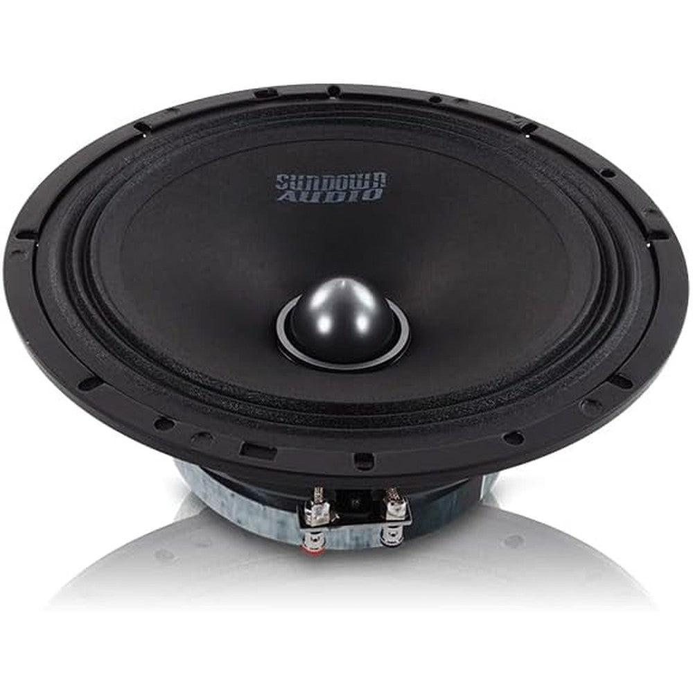 Sundown Audio LCMR-8 midrange speaker front view showcasing aluminum phase plug design