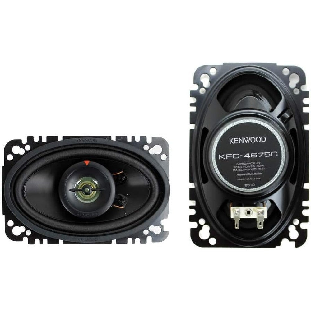 Kenwood KFC-4675C two-way car speaker front view showcasing the polypropylene woofer cone and balanced dome tweeter.