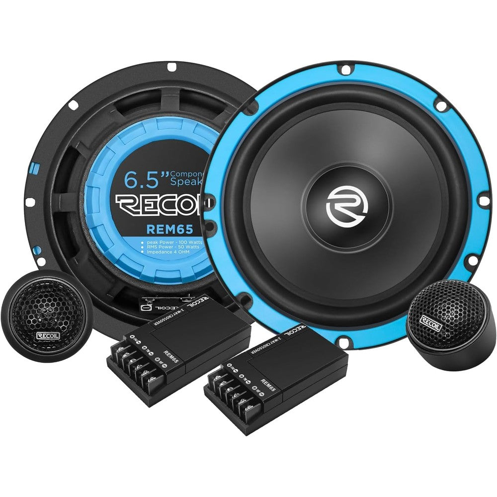 RECOIL REM65 Echo Series component speaker system front view showing woofers and tweeters.