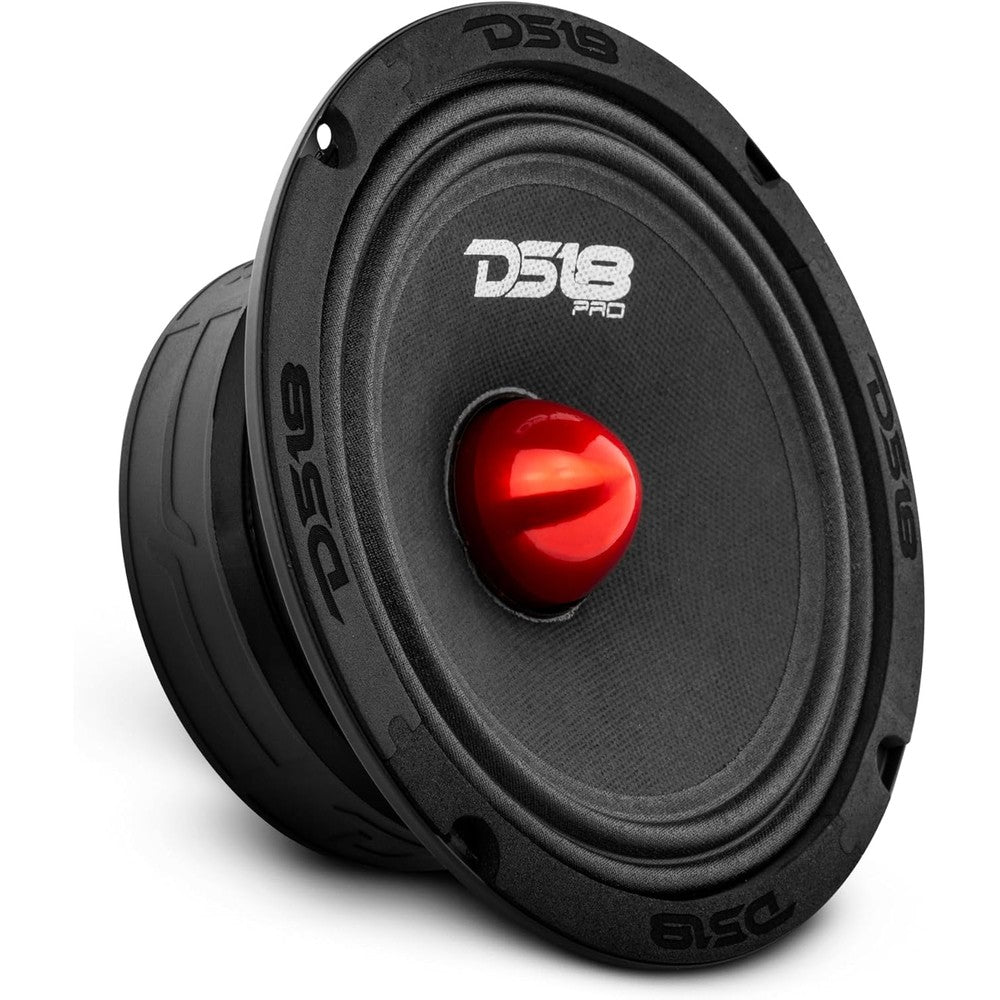 DS18 PRO-GM6B midrange loudspeaker front view showing red aluminum bullet resonator
