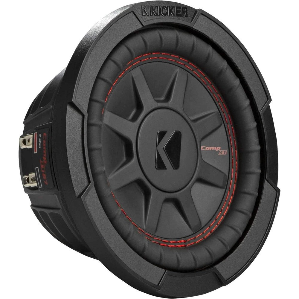 KICKER CompRT 6.75 inch subwoofer front view showing red stitched surround