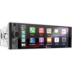 Soundstream VRCA1-72W single DIN car stereo front view showing Apple CarPlay menu.